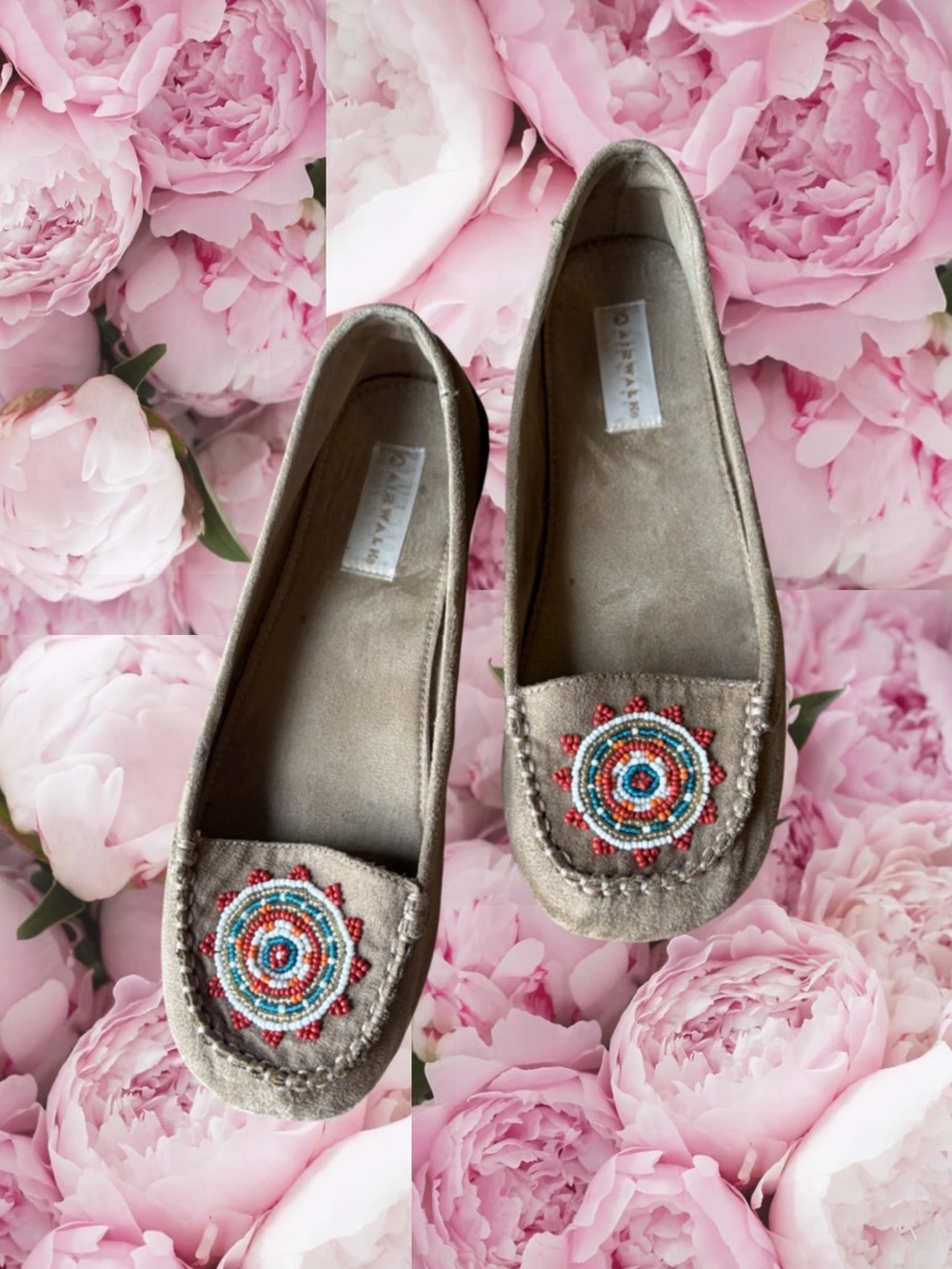 Airwalk Tan suede beaded moccasin loafers